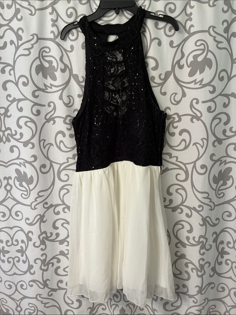 Speechless Black Sequin Lace Bodice with White Skirt